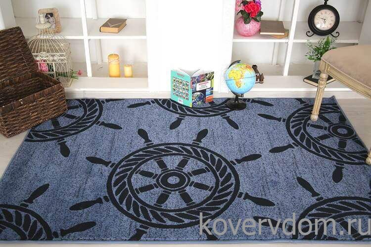 Ковер МОРСКОЙ Корабельные Штурвалы синий