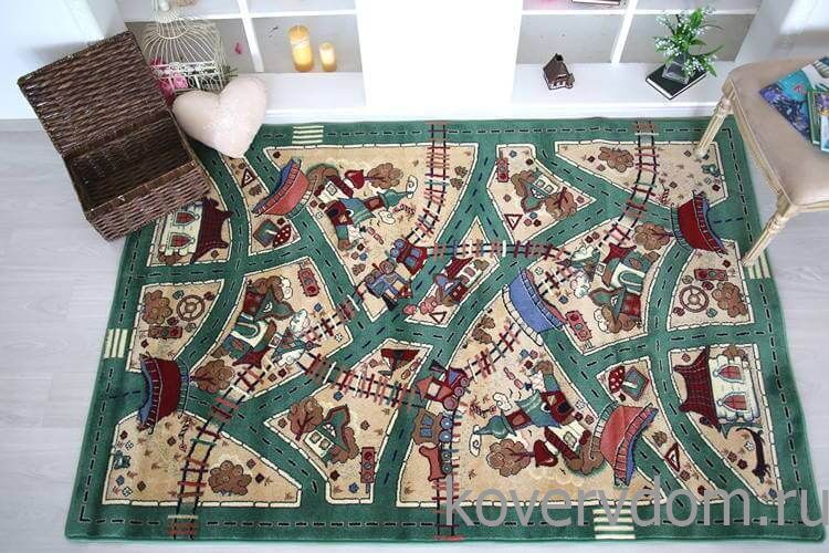 Детский ковер Веселые дорожки зеленый
